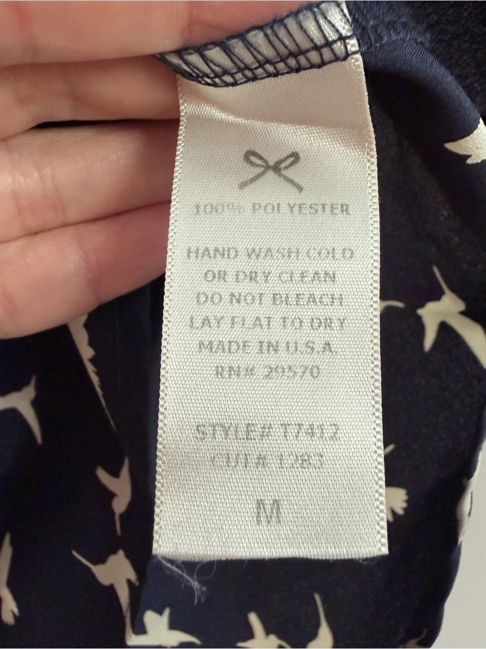 Everly Navy Blouse with White Bird Motif
